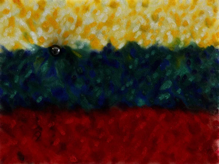 Mixed identity portrait - oil on rubber foam, 25x33 cm, 2016