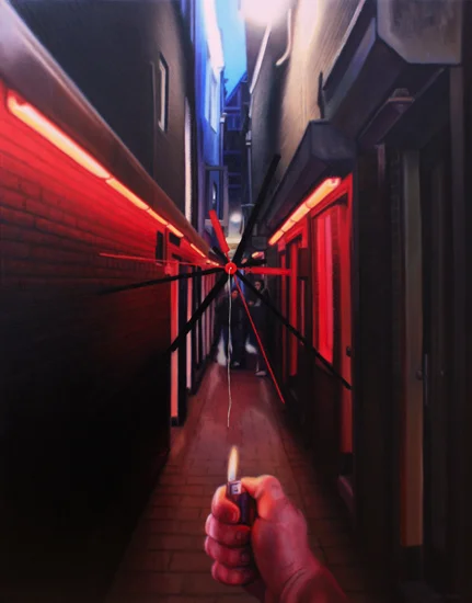 X - Oil on canvas, Button, Thread 80x62 cm, 2014